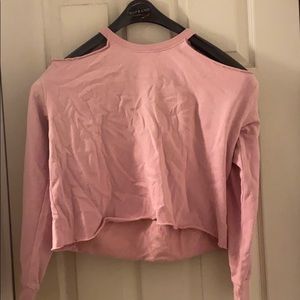 Pink Open Shoulder Cropped Crewneck